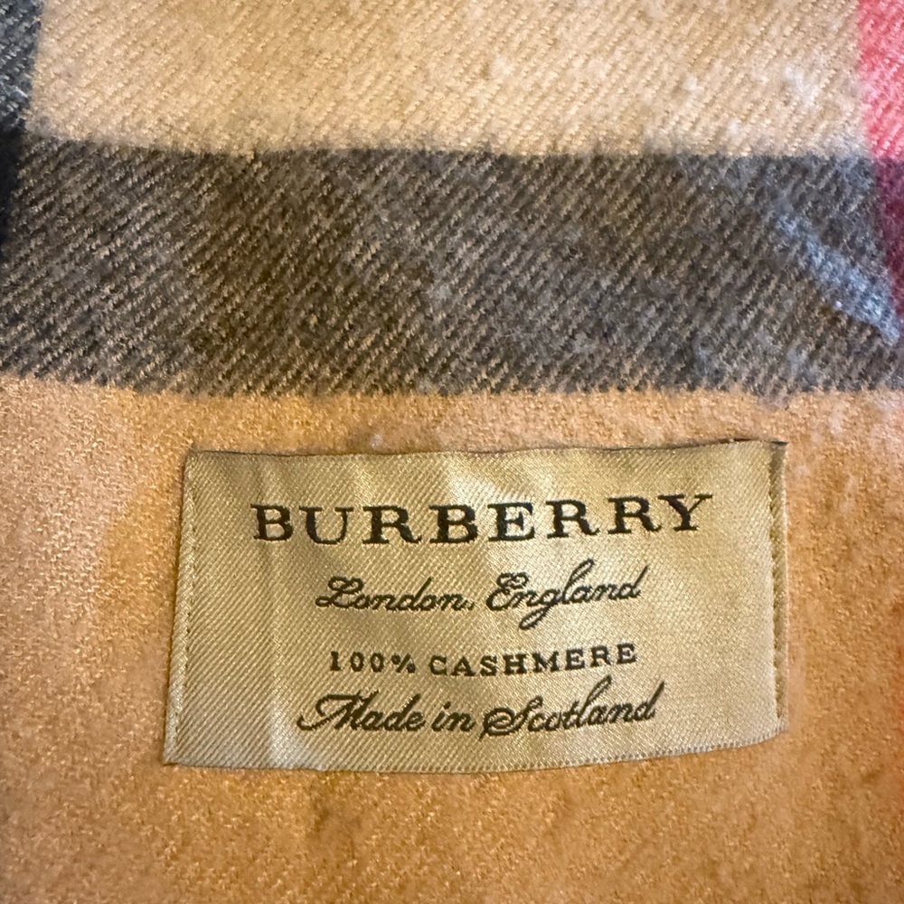 Burberry Cashmere Scarf in Tan and Red Plaid - Picture 3 of 4